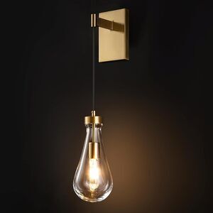 BELS Gold Wall Sconce, 17" Wall Light for Bedroom, Raindrop Glass Shade, 3000K
